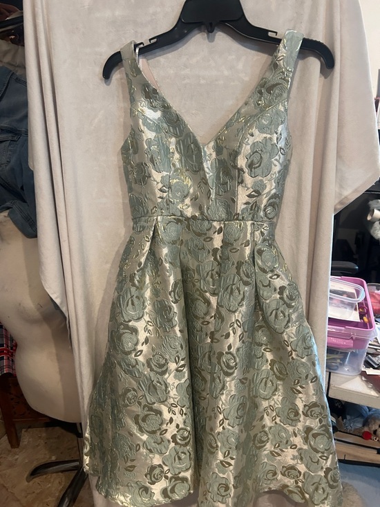 Lulus Dresses & Skirts - Lulu's Metallic Sage Green Floral Fit-and-Flare Dress
